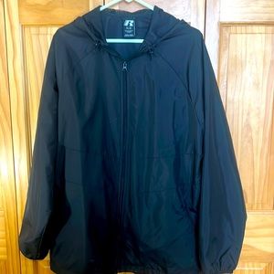 Black windbreaker size extra large, 100% polyester. Like new condition.